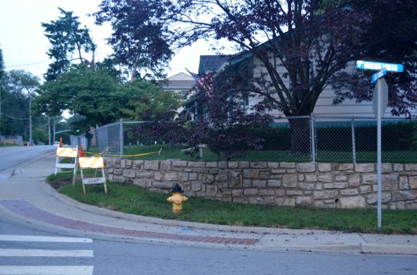 This corner in Roeland Park is among the latest spots to be plagued by the failure of metal storm drains.