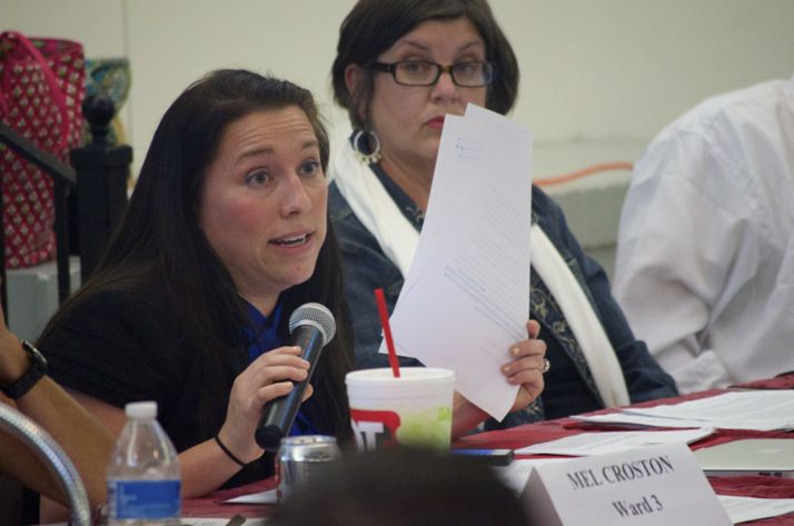 Megan England, one of the councilors who introduced the anti-discrimination ordinance, argues for its passage Monday night.