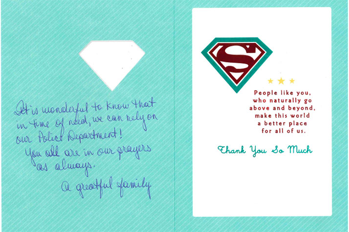 A thank you card for Roeland Park officers.