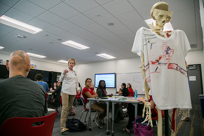 Connie Gandy starts with anatomy basics with her medical health science students.