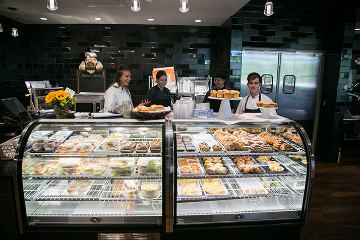 Student chefs bake up the products for sale in the Broodmoor Bistro each day, and man the counter.