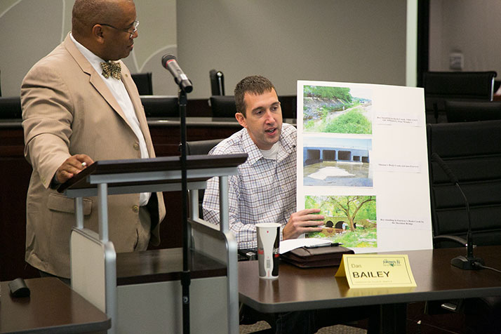 Candidate Dan Bailey brought a visual to demonstrate some of the issues with the stormwater systems that handle Rock Creek.