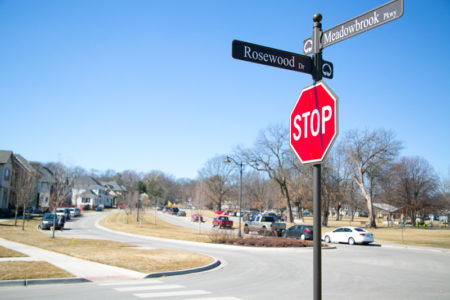 Meadowbrook Parkway and Rosewood Drive stop sign 