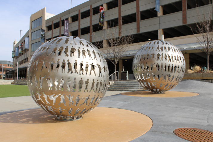 Sculpture titled Body Politic at Lenexa City Center. Lenexa is considering plans to start a property tax rebate program in 2024.