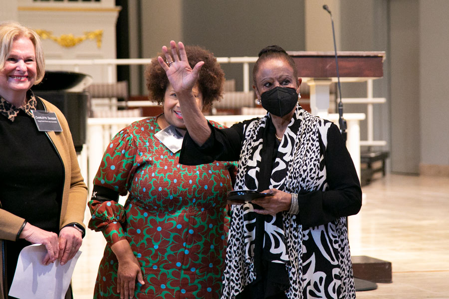Virginia Sewing accepts award MLK Day event