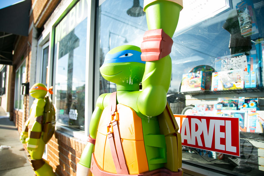 Teen Mutant Ninja Turtle Leonardo in downtown Mission