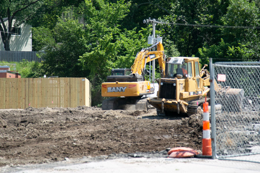 Construction workers at Mission Bowl