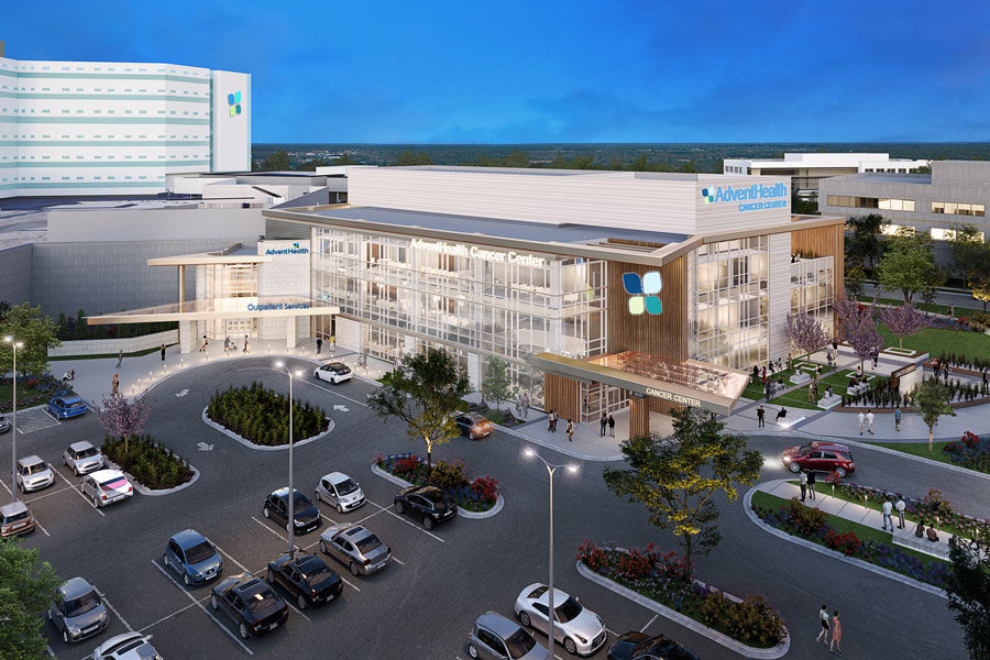 A rendering of the future of the AdventHealth Cancer Center.