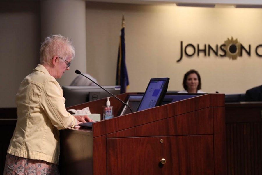 A public commenter spoke to the county commission in 2022, before the former policy of not streaming comments went into effect. File photo.