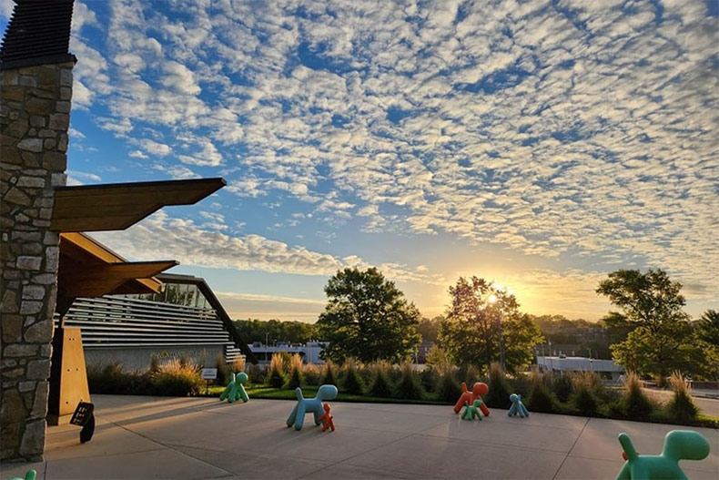 A sunrise outside the Johnson County Arts & Heritage Center.