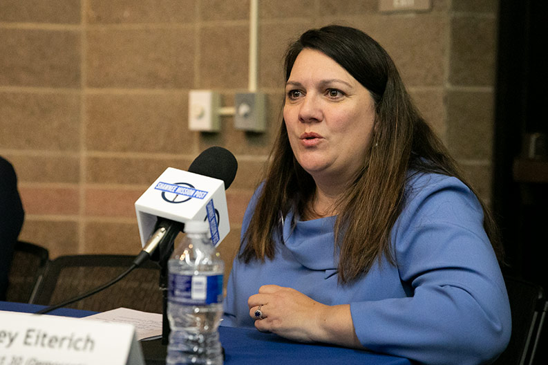 Kansas House candidate Courtney Eiterich participates in a forum.