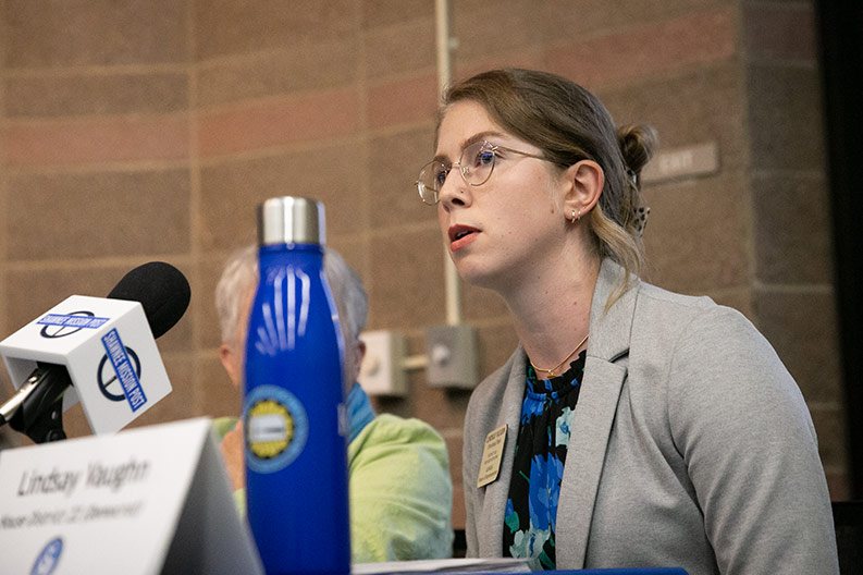 Rep. Lindsay Vaughn speaks at a forum. 