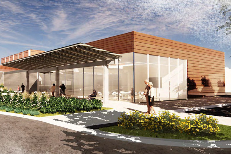 The entrance to a revamped Senior Center within a new Lenexa Old Town Activity Center