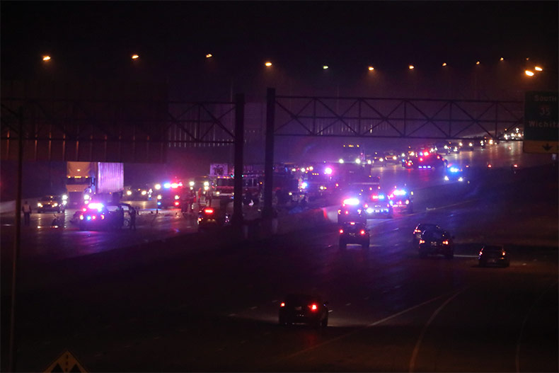 Traffic built up after wrong-way wreck on I-435 in Overland Park Saturday.