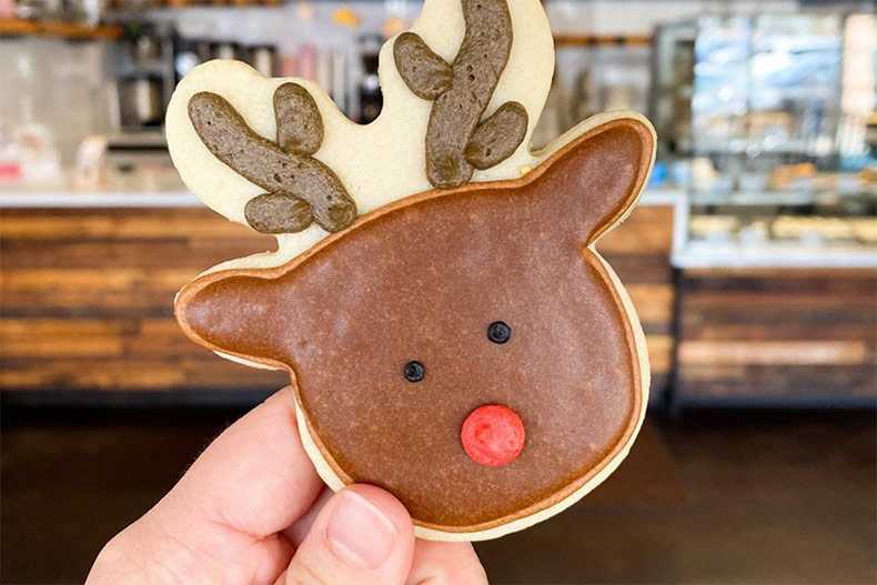 Holiday-themed sweet reindeer cookie from Dolce Bakery in Prairie Village.