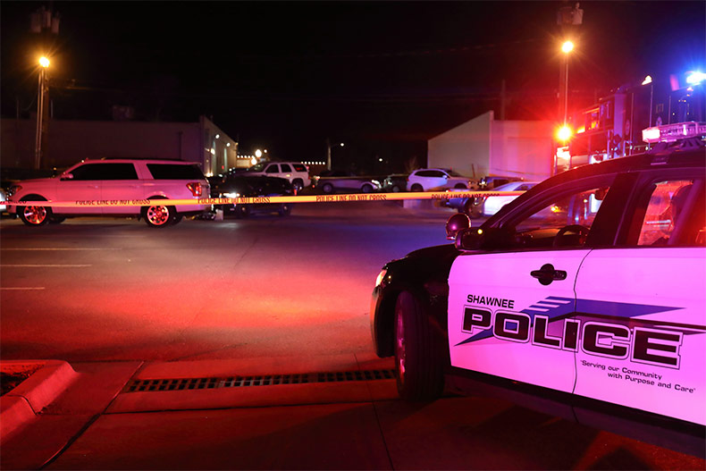 Police on scene of downtown Shawnee shooting.