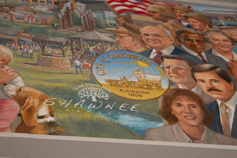 Part of a mural inside Shawnee City Hall painted by Charles Goslin.
