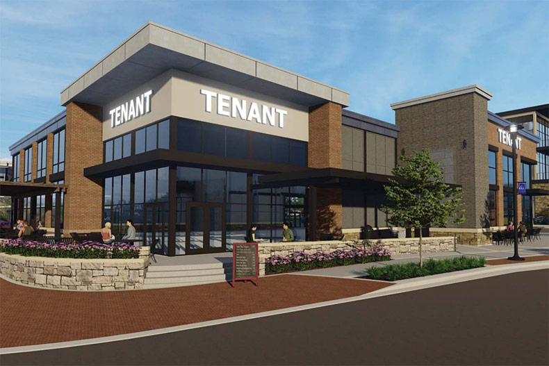 A rendering of a building set to go in on Lenexa's "Restaurant Row."