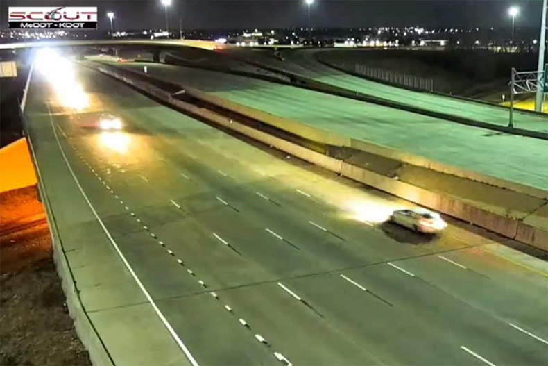 A car traveling the wrong way on I-4335 in Lenexa.