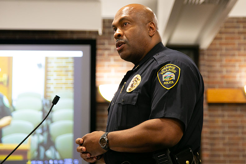 Prairie Village Police Chief Byron Roberson at the March 6 city council meeting talking about Prairie Village traffic cams