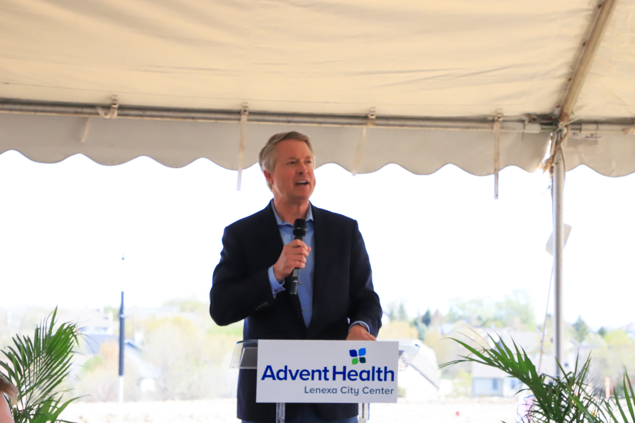 Sen. Roger Marshall, a physician, shared his personal journey to becoming an obstetrician during the groundbreaking for the first phase of the AdventHealth Lenexa City Center campus.