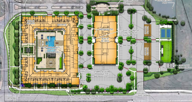 Two buildings are planned in the office park, both for apartments. One is a renovation project, one is new construction with a few amenities planned as well.