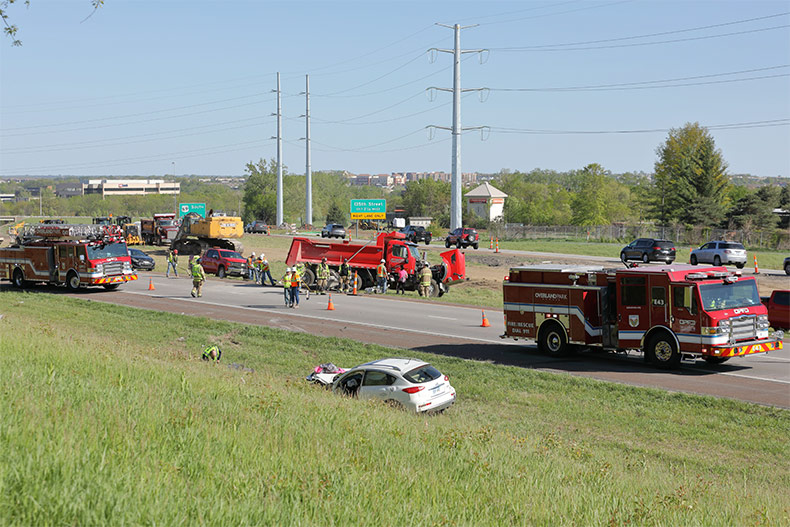 1 critically injured in Overland Park crash involving dump truck