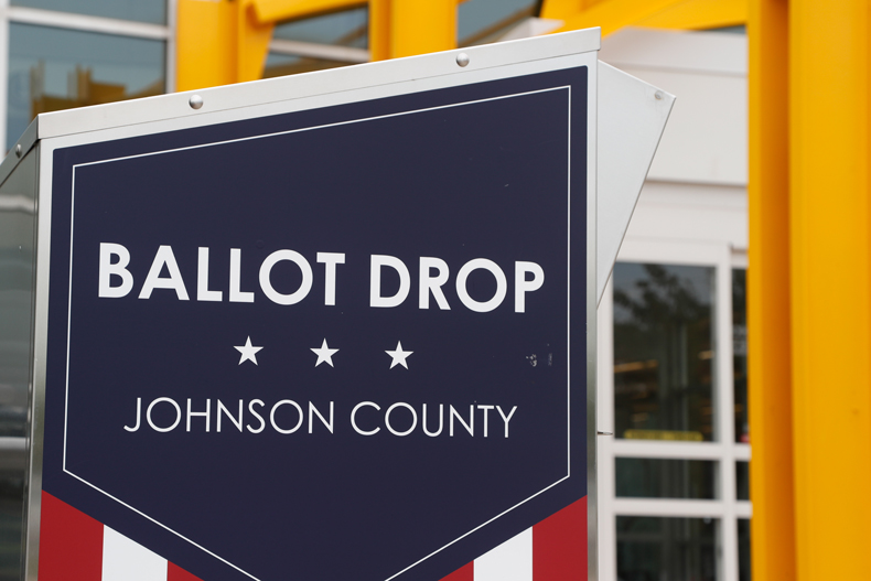 A ballot drop box in Johnson County that collects voters' advance ballots. Photo credit Kylie Graham.