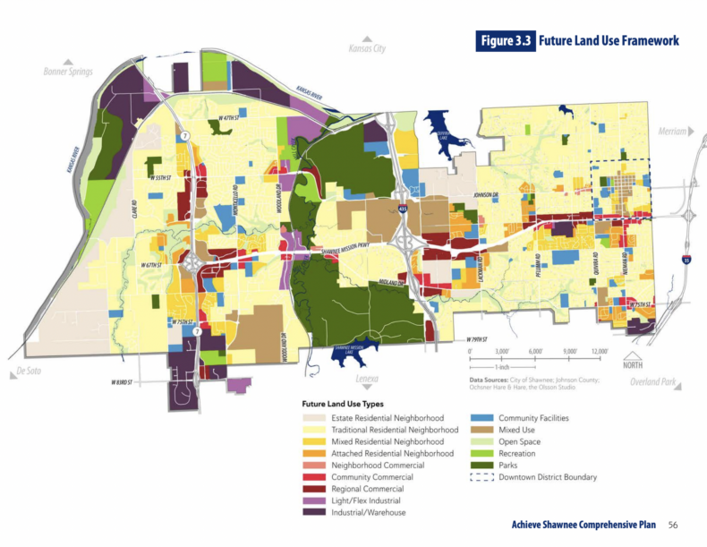 Shawnee's future land use map from the Achieve Shawnee comprehensive plan.