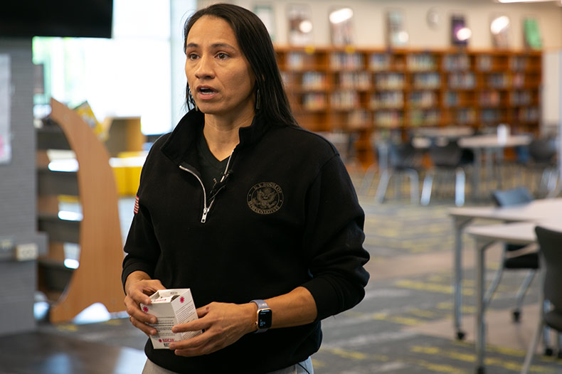 U.S. Rep. Sharice Davids discusses the national fentanyl crisis in Johnson County