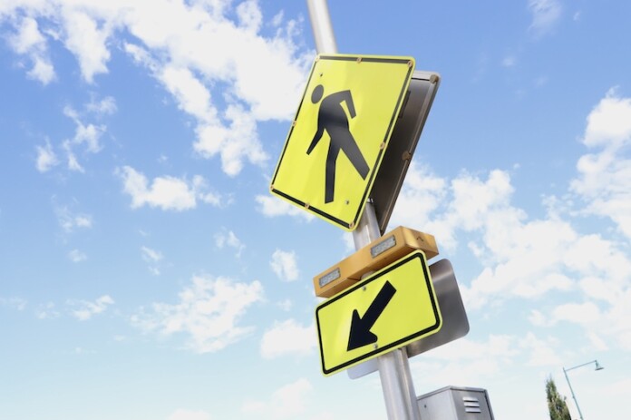 crosswalk sign Mission