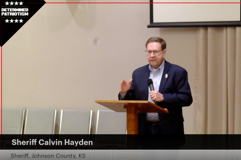 Hayden at the "Determined Patriotism" conference. Screenshot via Rumble.