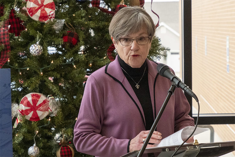 Democratic Gov. Laura Kelly unveiled her new Medicaid expansion proposal during a news conference Thursday, Dec. 14, 2023 at Holton Community Hospital. Republican leaders rejected the plan almost immediately.