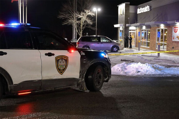 Lenexa Police outside a McDonald's after a shooting Saturday.