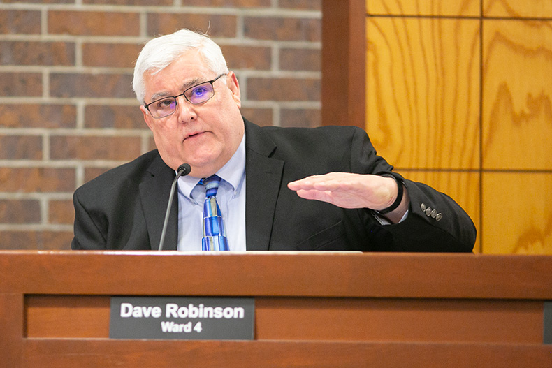 Prairie Village Councilmember Dave Robinson at the Jan. 16, 2024 city council meeting. Photo credit Juliana Garcia.
