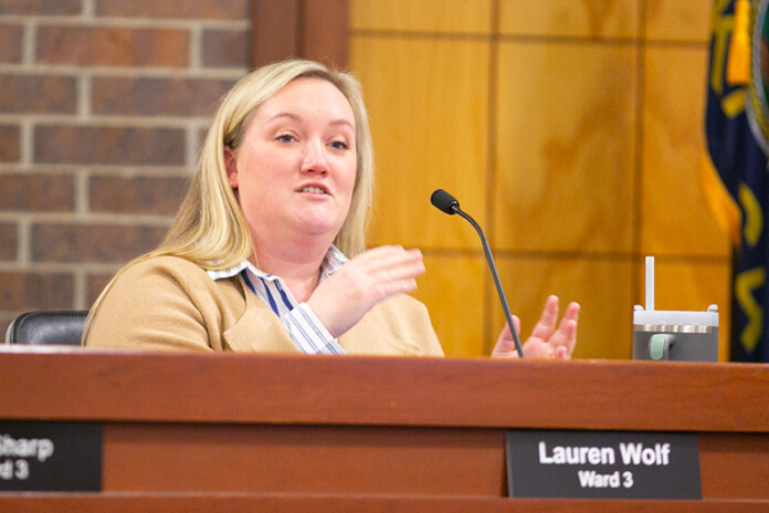 Prairie Village Councilmember Lauren Wolf at the Jan. 16, 2024 city council meeting. Photo credit Juliana Garcia.