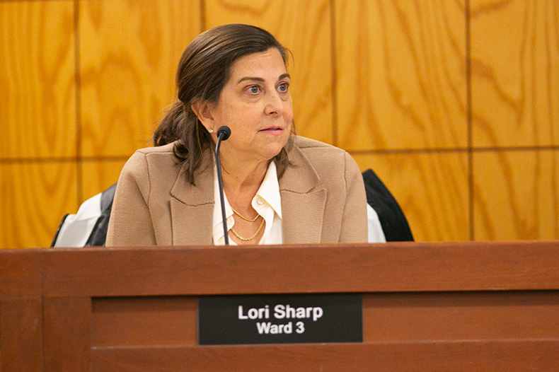 Prairie Village Councilmember Lori Sharp at the Jan. 16, 2024 city council meeting. Photo credit Juliana Garcia.