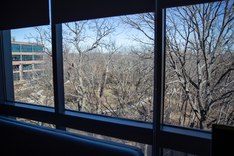All of these private NICU rooms overlook the garden and walking area of Menorah Medical Center. 