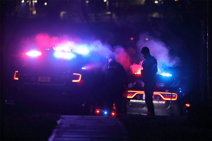 Merriam Police on the scene of a shooting early Monday morning. Photo credit Mike Frizzell.