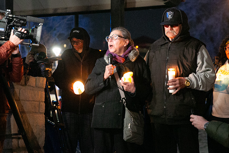 Rosina Valdivia speaks at the vigil. Photo credit Juliana Garcia.