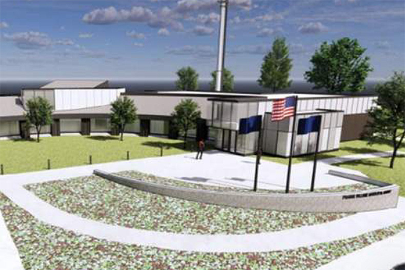 A rendering of the new municipal court, which will sit on the current city hall. Image via city documents. 