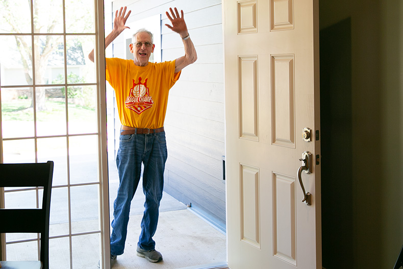 Bill Eastham enters his soon-to-be home in Shawnee.