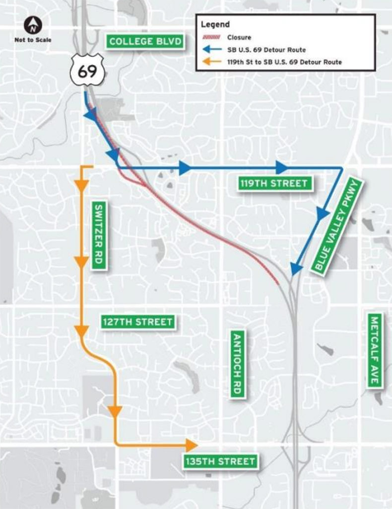 Part of southbound U.S. 69 in Overland Park to close for 3 nights