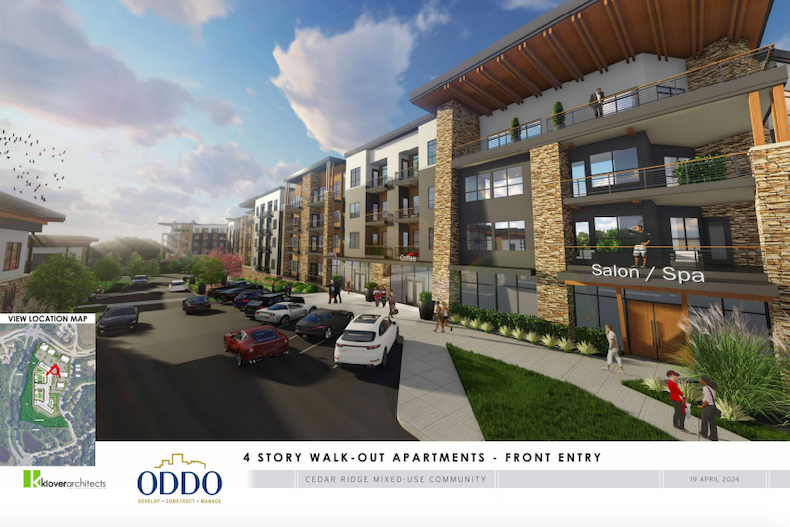 The Cedar Ridge mixed-use project proposed in Olathe's Cedar Creek area. Image via Olathe planning documents.