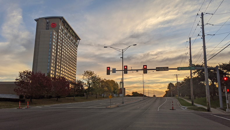 The intersection of College Blvd and Lamar Avenue, in the College and Metcalf corridor.