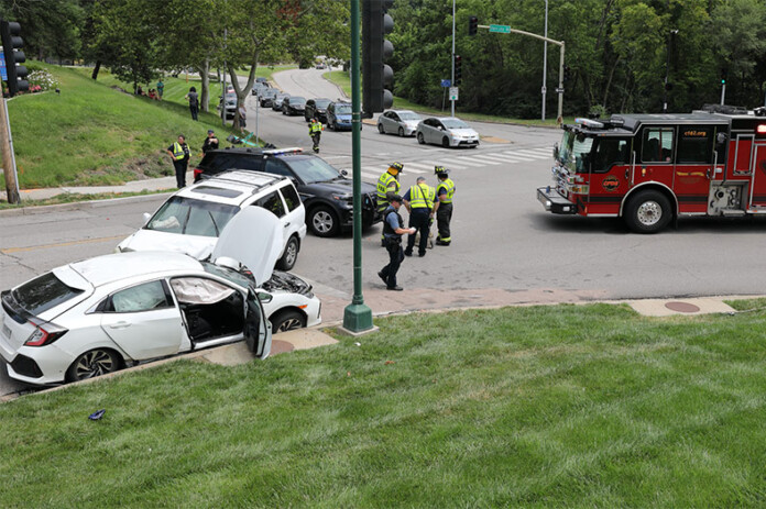 Two of the three vehicles involved in a crash Saturday afternoon at Shawnee Mission Parkway and State Line Road.