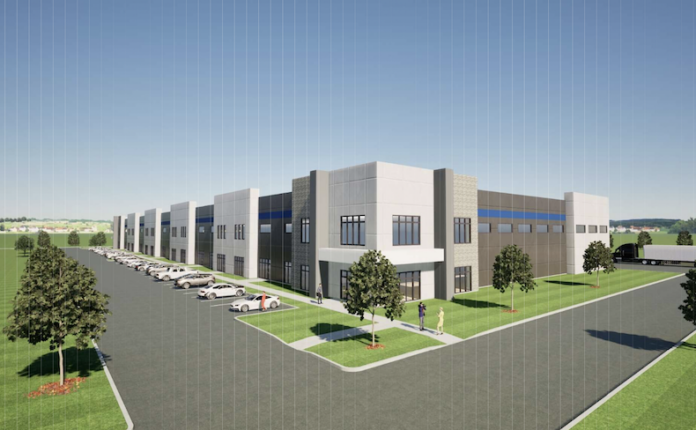 One of 13 industrial buildings planned in the Park 169 development in Olathe. The project could eventually receive $253 million in industrial revenue bonds and a property tax abatement.