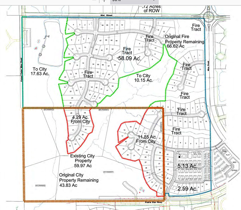 Proposed land trade map between the City of Lenexa and developers