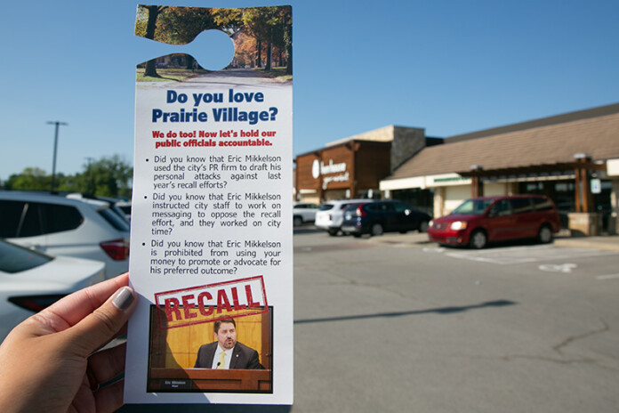 A door-hanger calling on Prairie Village residents to recall Mayor Eric Mikkelson.