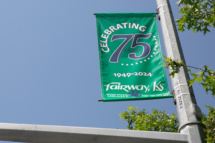 A 75 year sign in Fairway.
